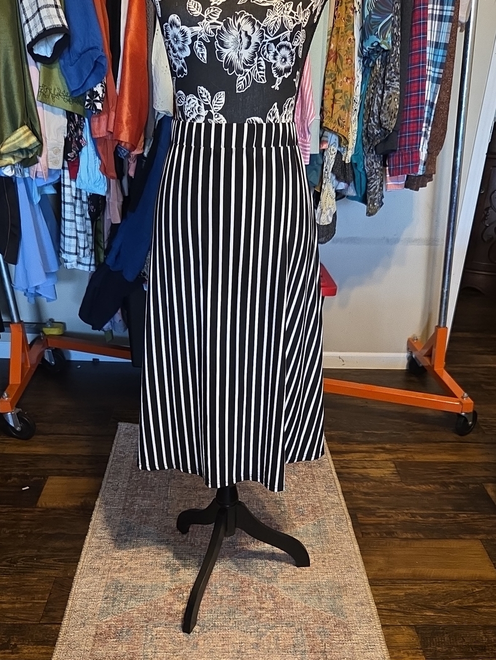 SHEIN Black and White Striped Midi Skirt